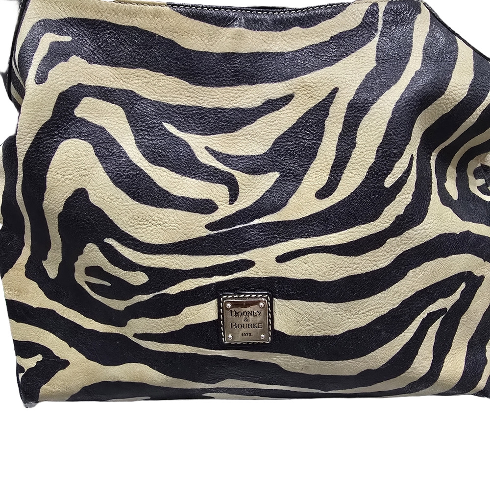 007. Dooney & Bourke Leather Zebra Print Shoulder Bag - Black and Cream - Picture 2 of 11